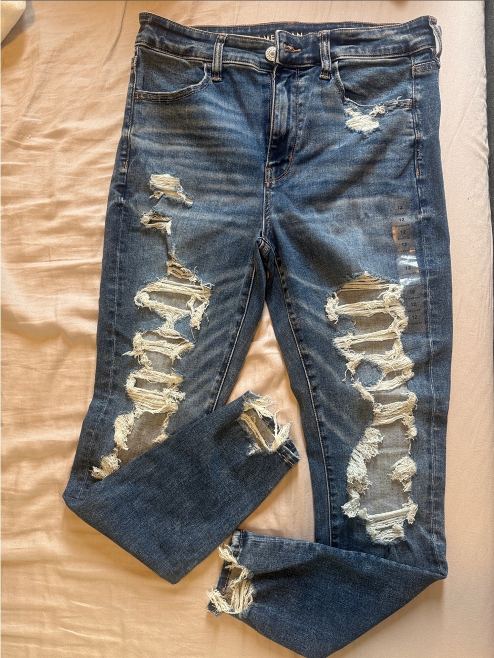 Distressed Women's Blue Ripped Jeans - Picture 4 of 5